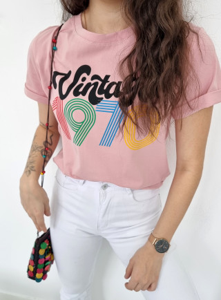 T-shirt z nadrukiem VINTAGE różowy