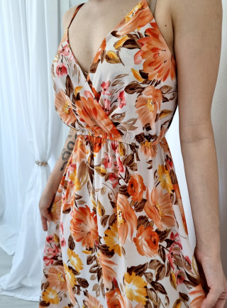 Sukienka midi kwiaty FLORISA pomarańczowa