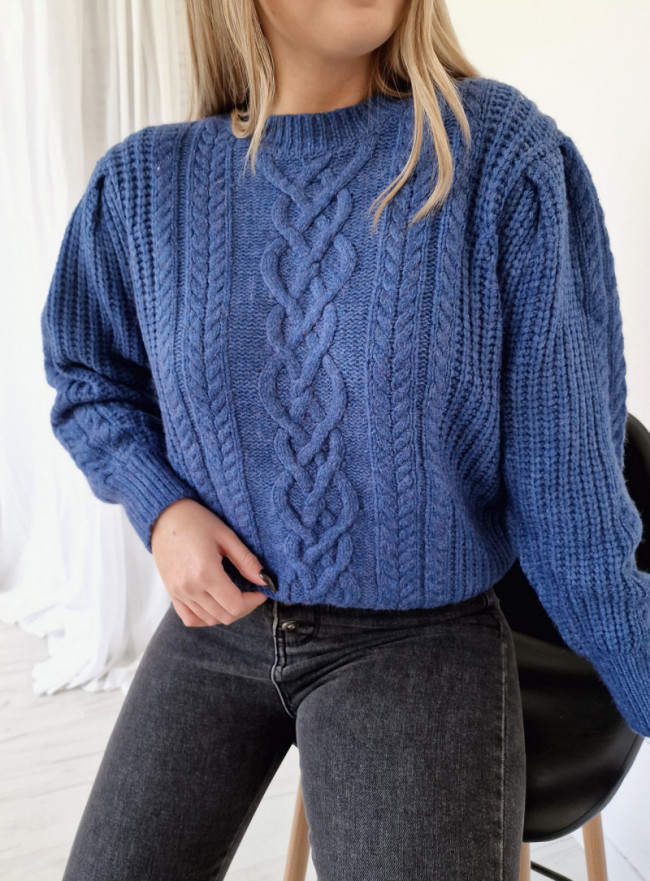 Sweter pleciony SASHA niebieski