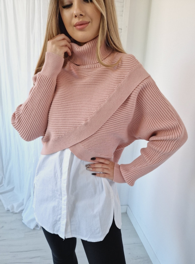 Sweter golf 2in1 z koszulą INGLES różowy